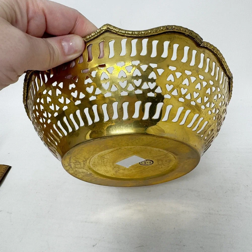 Vintage Solid Brass Pierced Decorative‎ Bowl 9